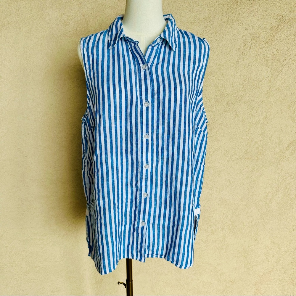 Tommy Bahama 100% Linen Striped Button Up Tank